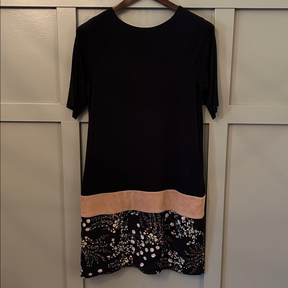 Bailey 44 Black Dress Stretch Jersey Lamb Leather Accent Floral Size Large - Picture 7 of 10